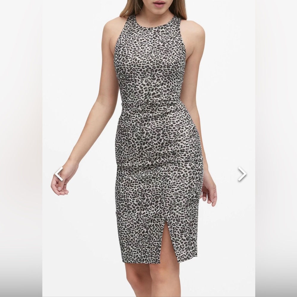 Banana Republic Metallic Leopard Bi-Stretch Sheath Dress very flattering